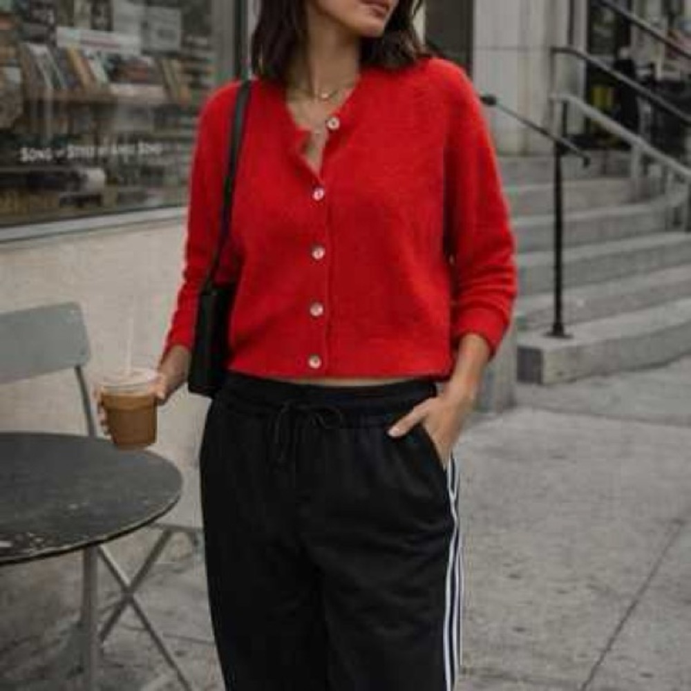 Song of Style Vibrant Red Fluffy Cardigan Shell Buttons Size S Cozy Chic